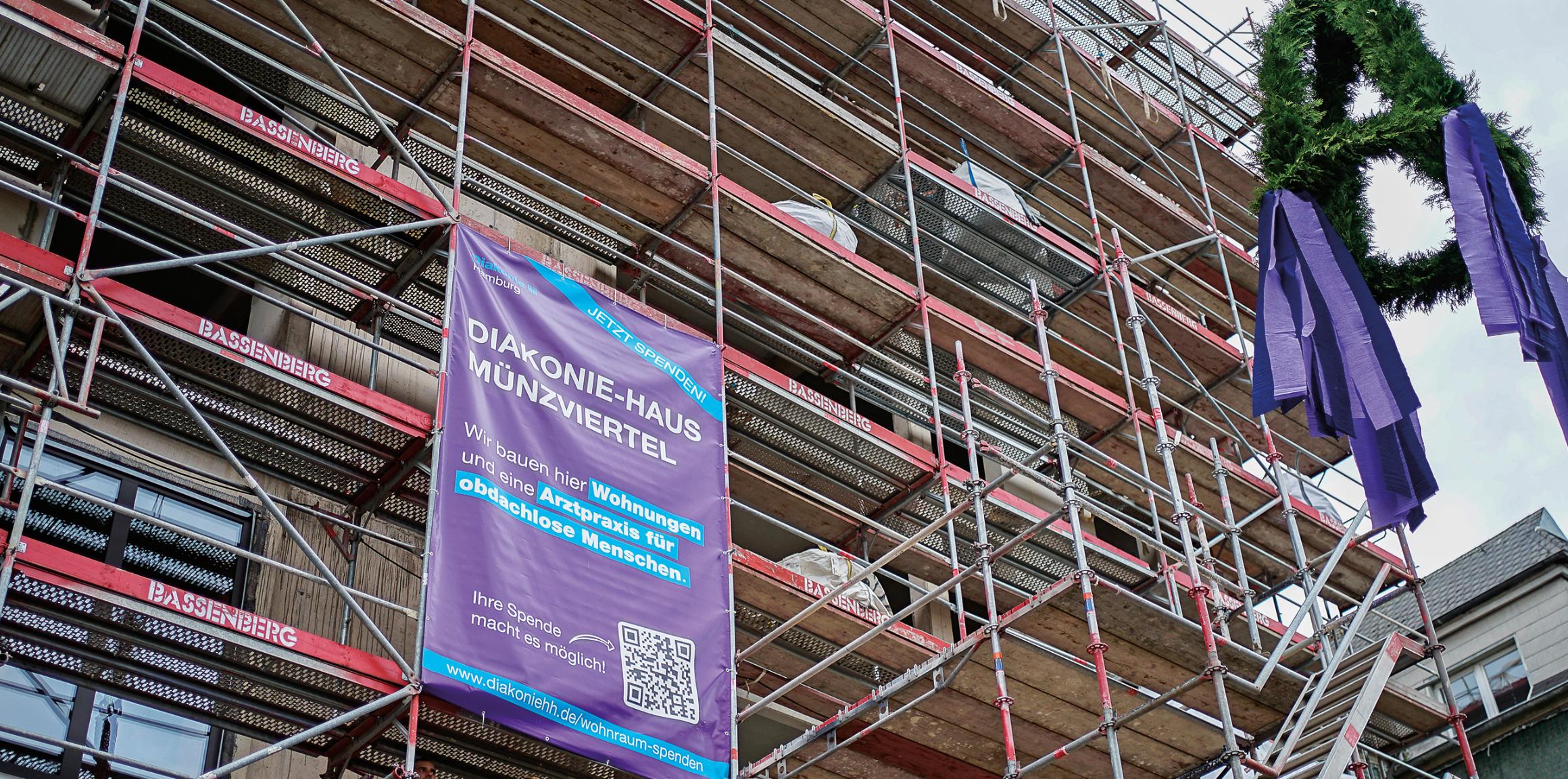 Wohnungen für obdachlose Menschen, Bild von der Baustelle